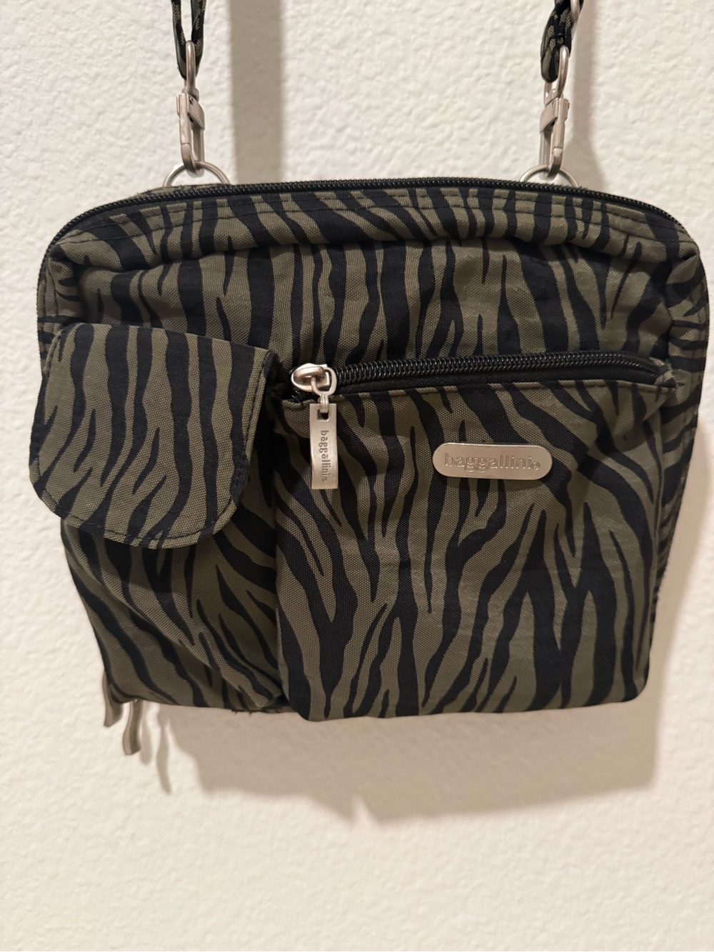 Baggallini Olive and Black Zebra-Print Crossbody